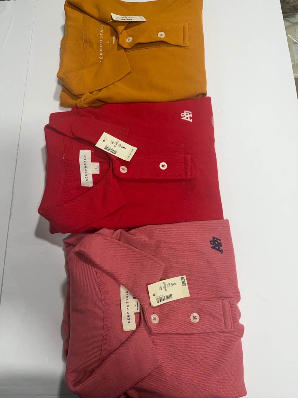 Large Aeropostale Men’s Polo Trio - Mustard, Red, Rose